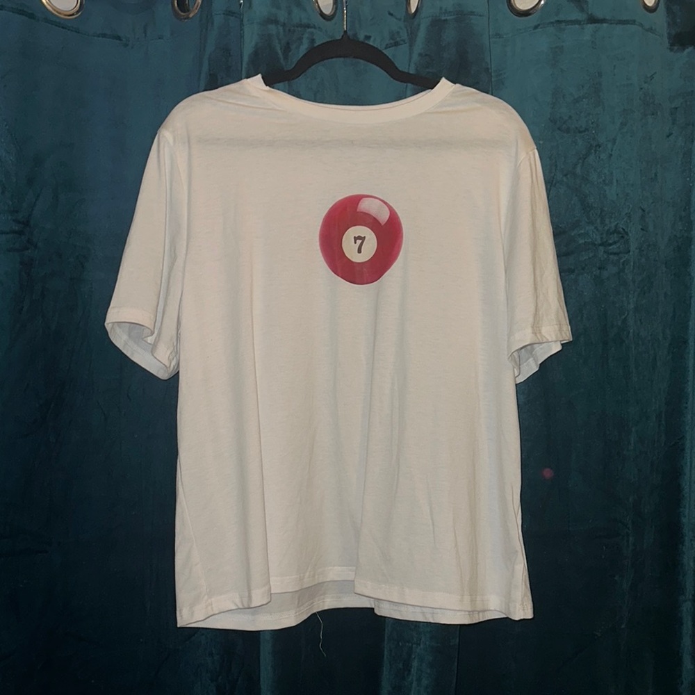 SHEIN White Tee with Red Pool Ball Graphic